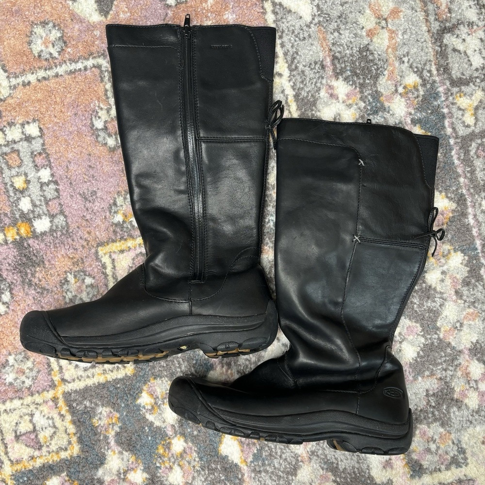 Keen Shelby Tall Black Leather Waterproof Boots Womens 9.5 Knee High Riding Moto